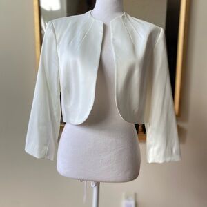 Tahari ASL White Satin Bolero Jacket Cropped Open Front 3/4 Sleeves sz 8